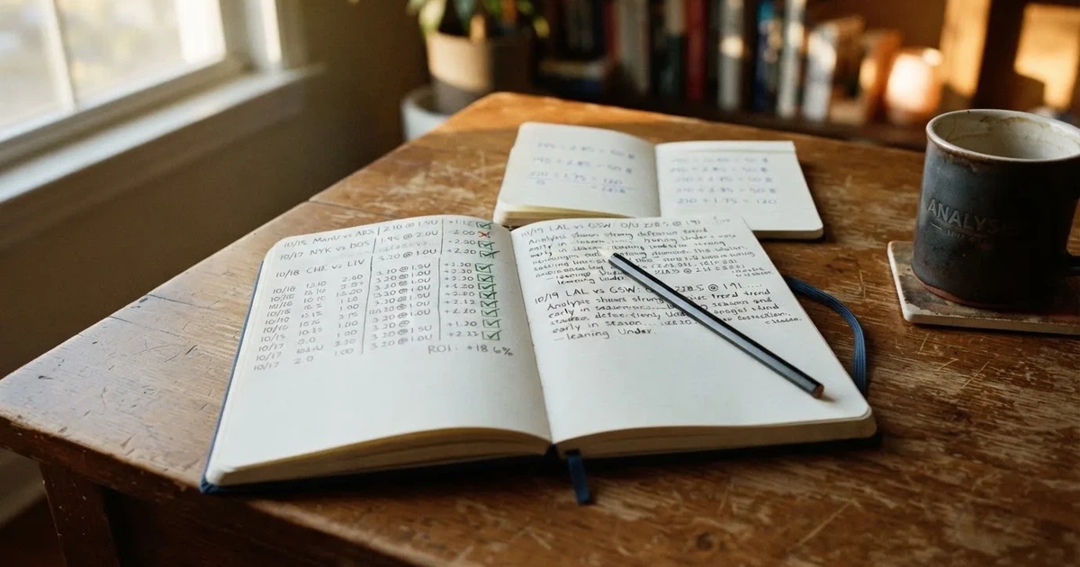 Ein aufgeschlagenes Notizbuch mit handschriftlichen Zahlenreihen und ein Bleistift liegen neben einem Taschenrechner auf einem Schreibtisch.